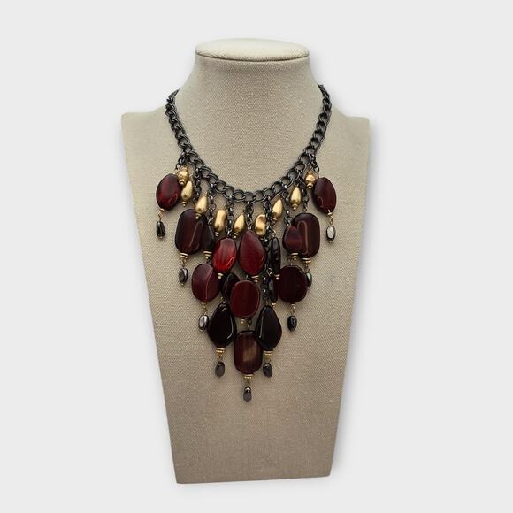 Red & Gold Bead Necklace – Antique Metal – Dark Academia Gothic Regency Style - Picture 8 of 9